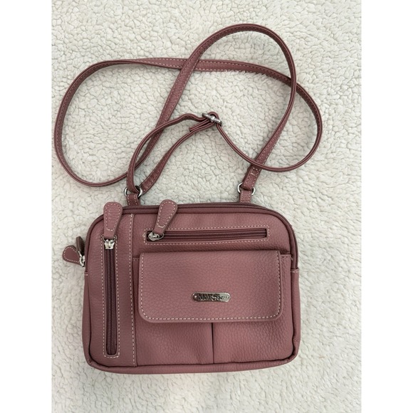 Multisac Handbags - MultiSac Crossbody Bag Mauve Pink Faux Leather Multi Pocket Shoulder Purse